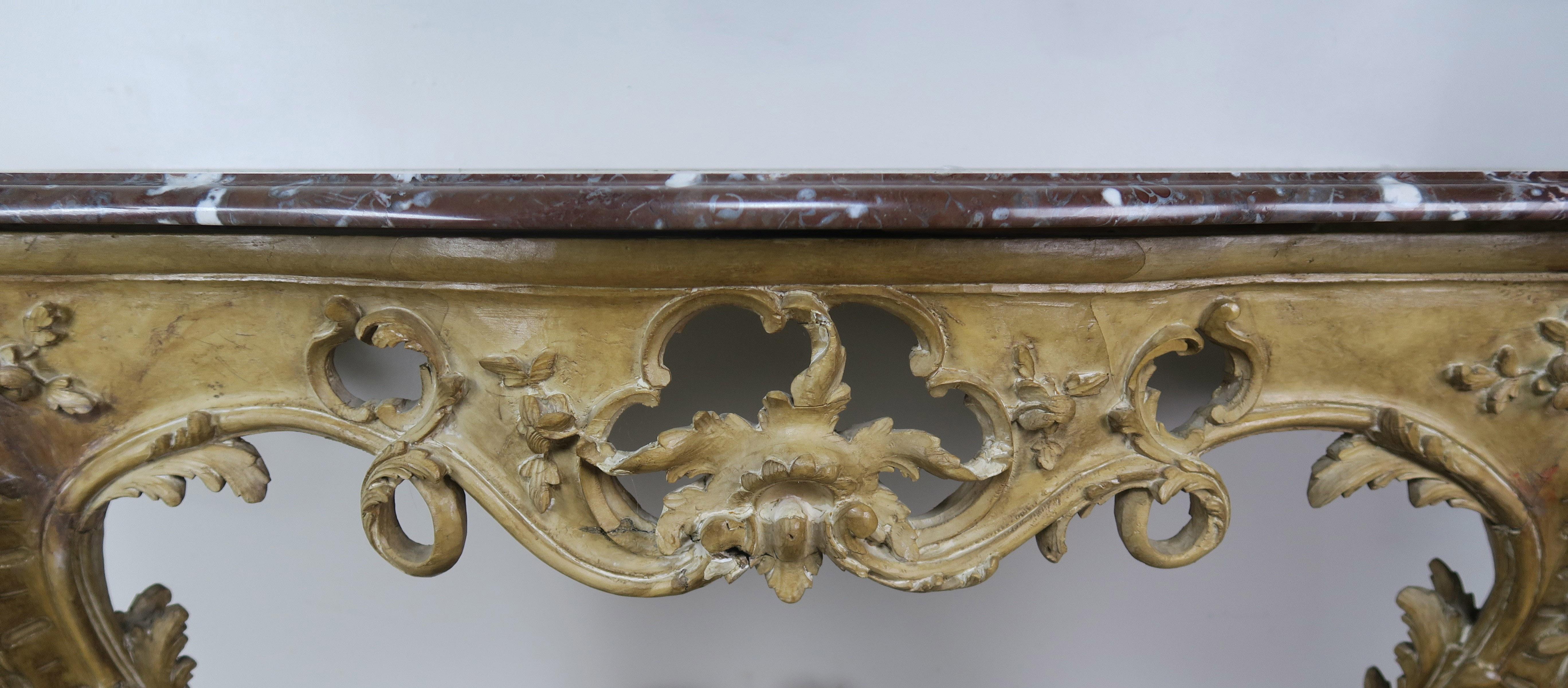 19th Century French Carved Wood Console with Marble Top 2