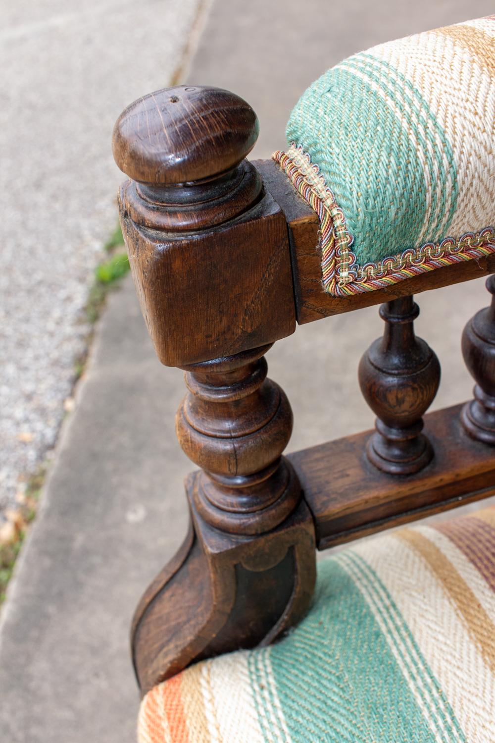 19th Century French Carved Wood Hall Bench with Upholstery 16