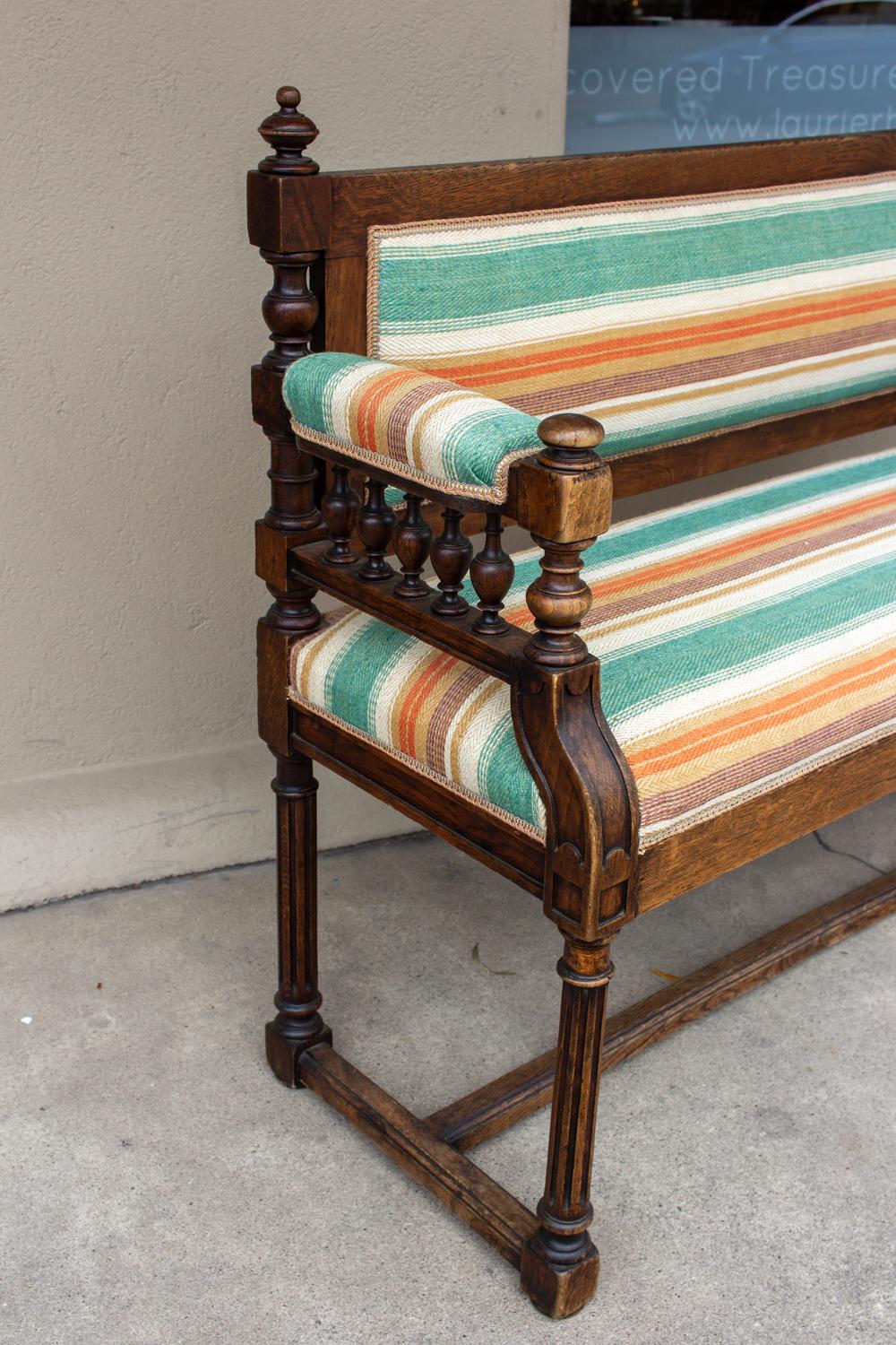 19th Century French Carved Wood Hall Bench with Upholstery 2