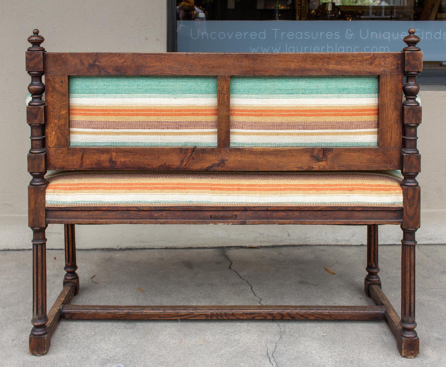 19th Century French Carved Wood Hall Bench with Upholstery 3