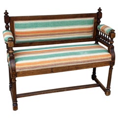 19th Century French Carved Wood Hall Bench with Upholstery