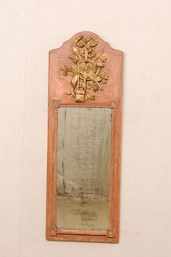 19th C. French Carved-Wood Pier Mirror w/French Horn, Pheasant, & Arrows at Top