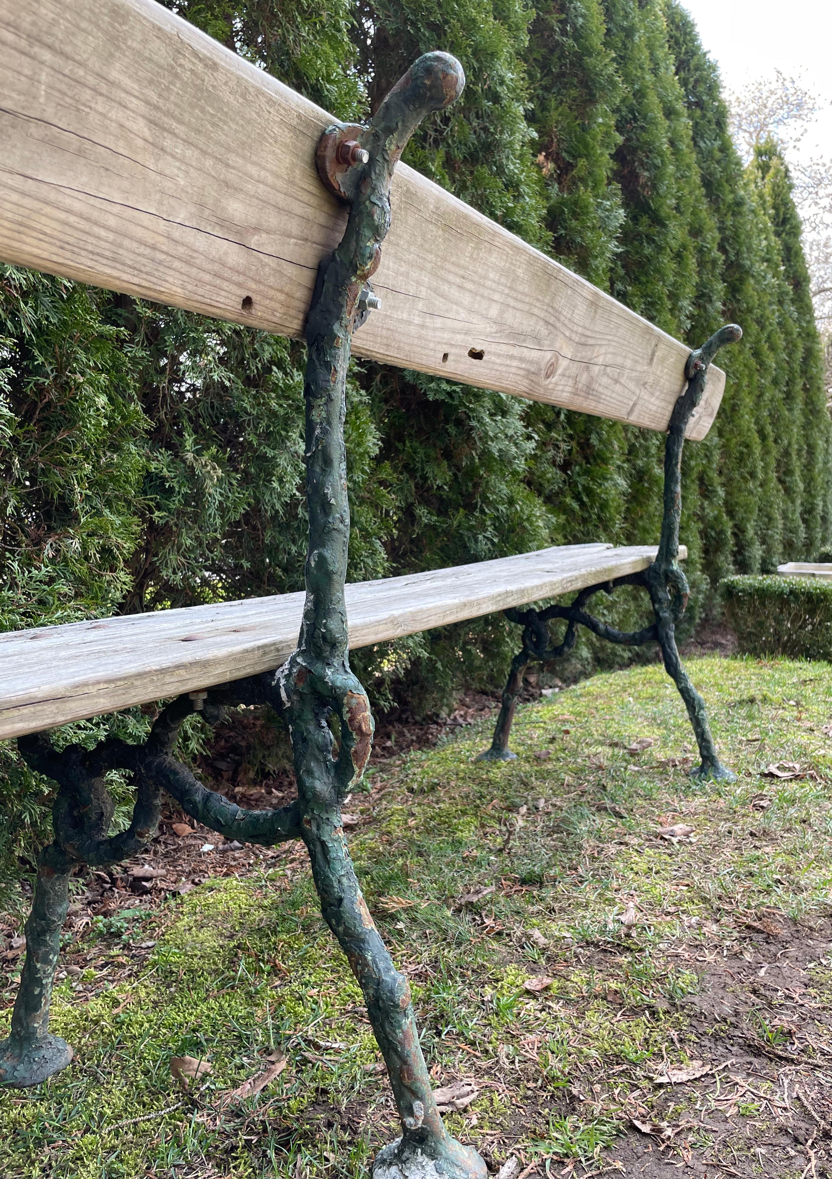 19th C French Cast Iron Faux Bois Bench 6