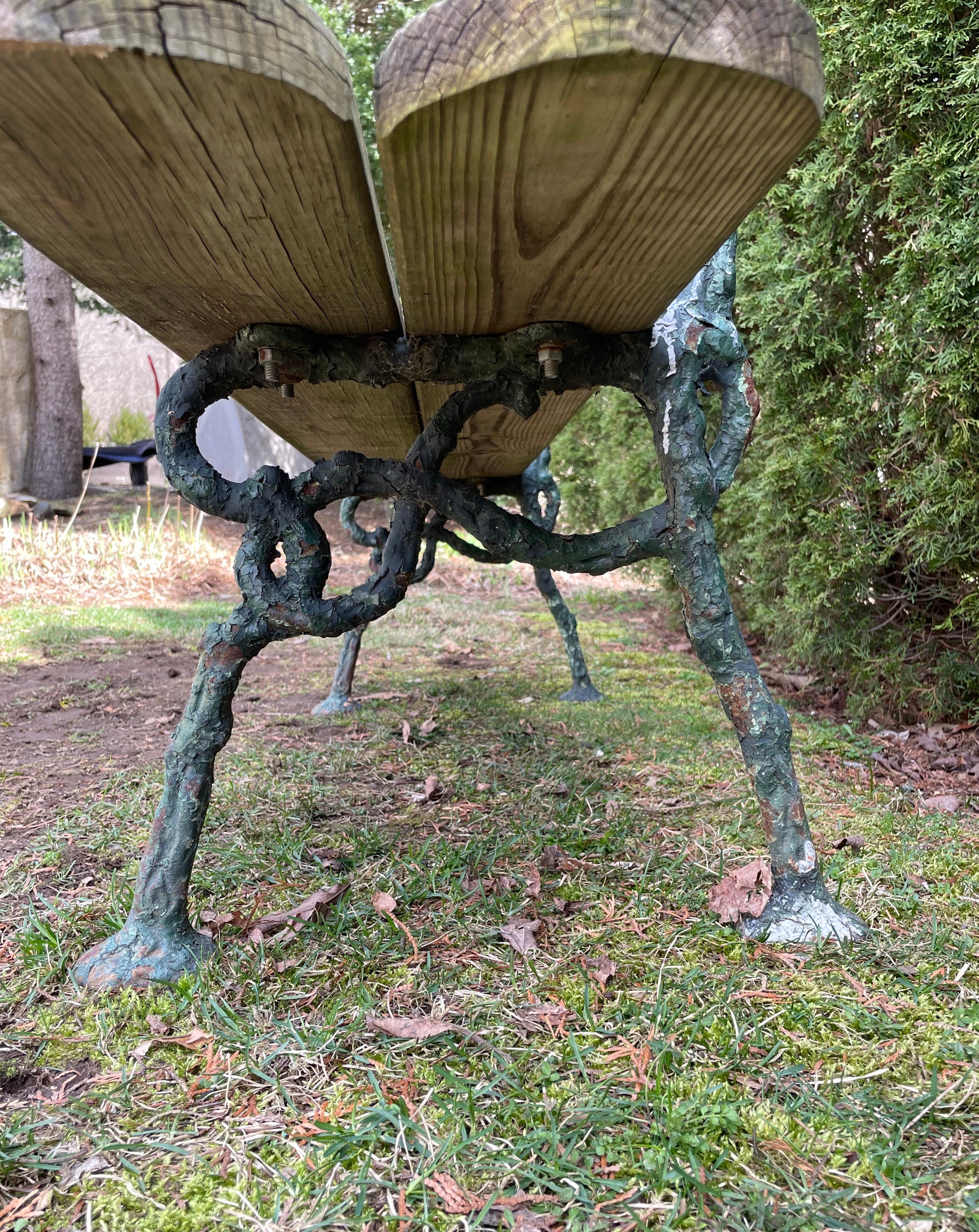 19th C French Cast Iron Faux Bois Bench 2