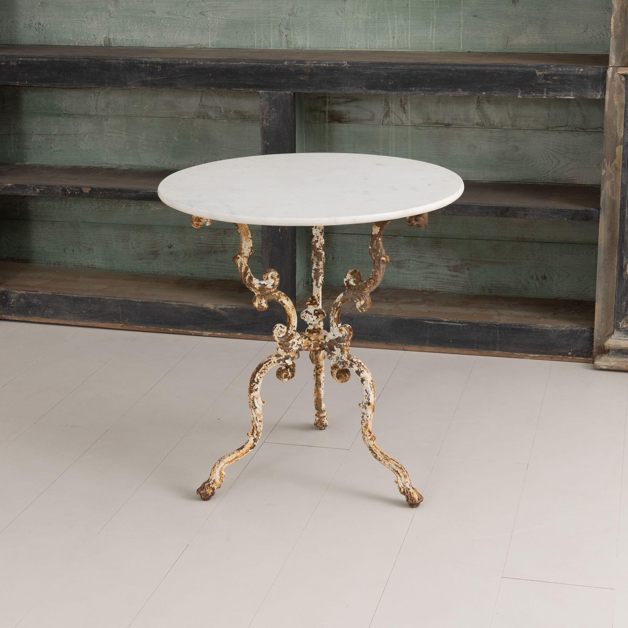 19th Century 19th C. French Cast Iron Gueridon Table with Original Paint and Carrara Marble