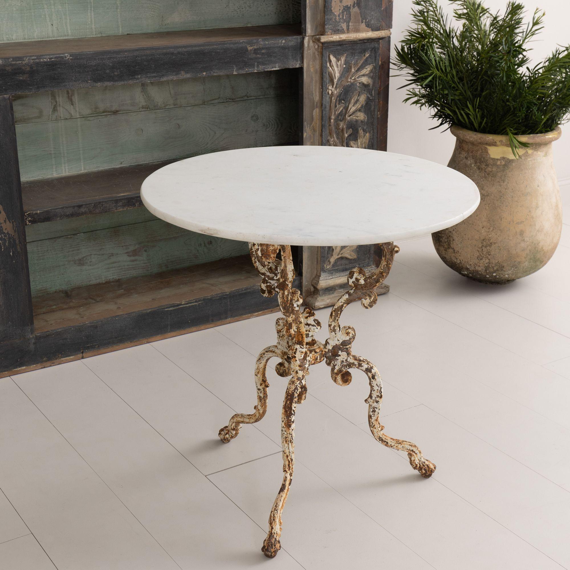 19th C. French Cast Iron Gueridon Table with Original Paint and Carrara Marble 3