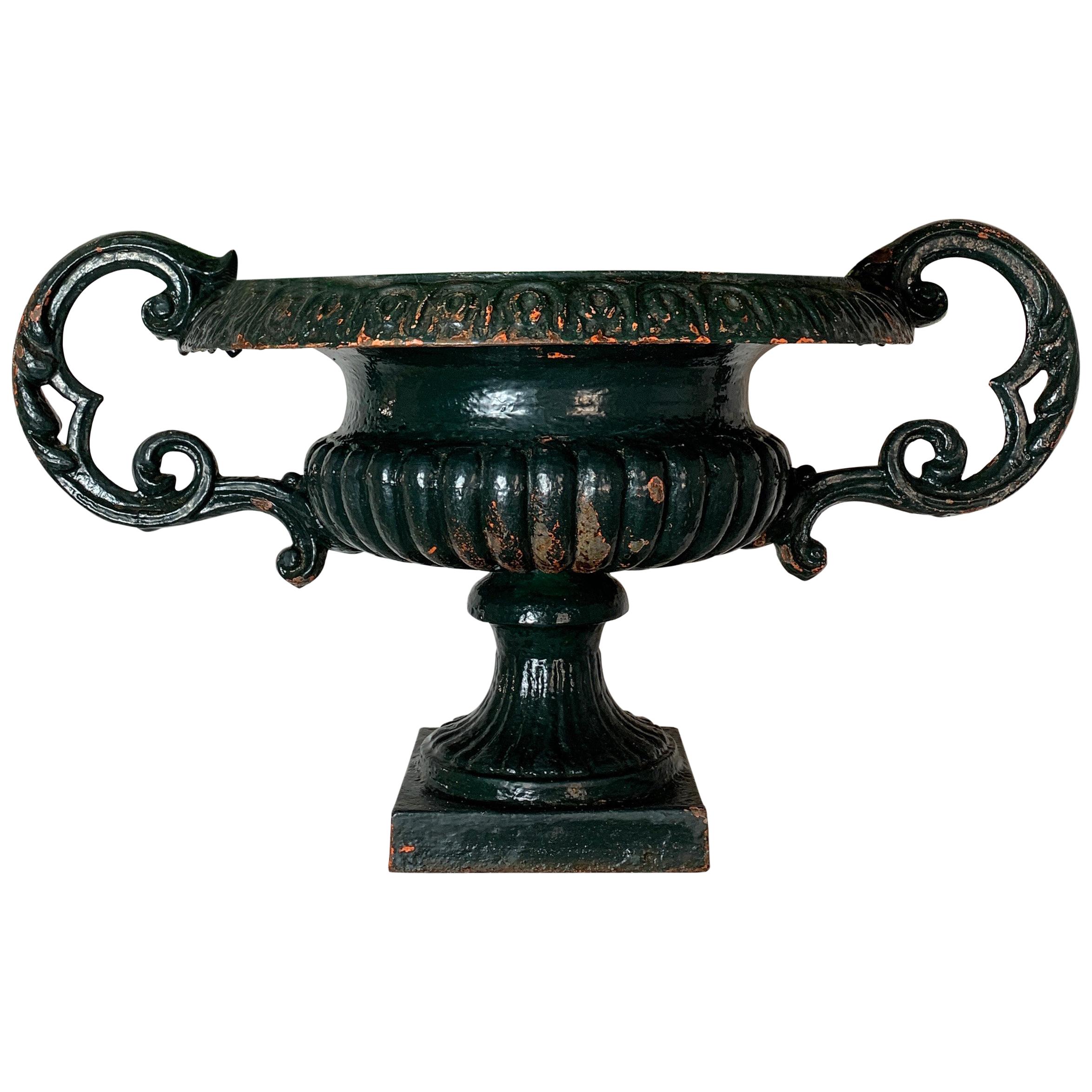 19th Century French Cast Iron Urn with Decorative Handles