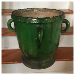 19th c. French Castelnaudary Anduze Green Glazed Terracotta Provence Garden Urn