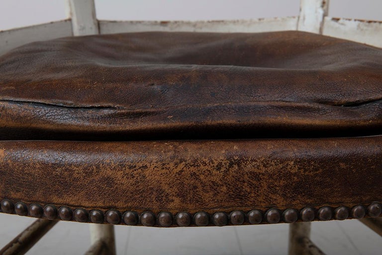 Hand-Carved 19th c. French Cello Musician's Armchair in Original Patina and Leather