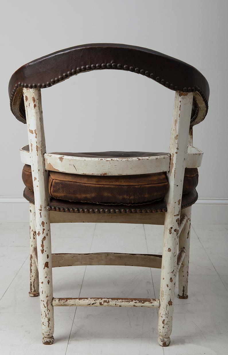 19th c. French Cello Musician's Armchair in Original Patina and Leather 2