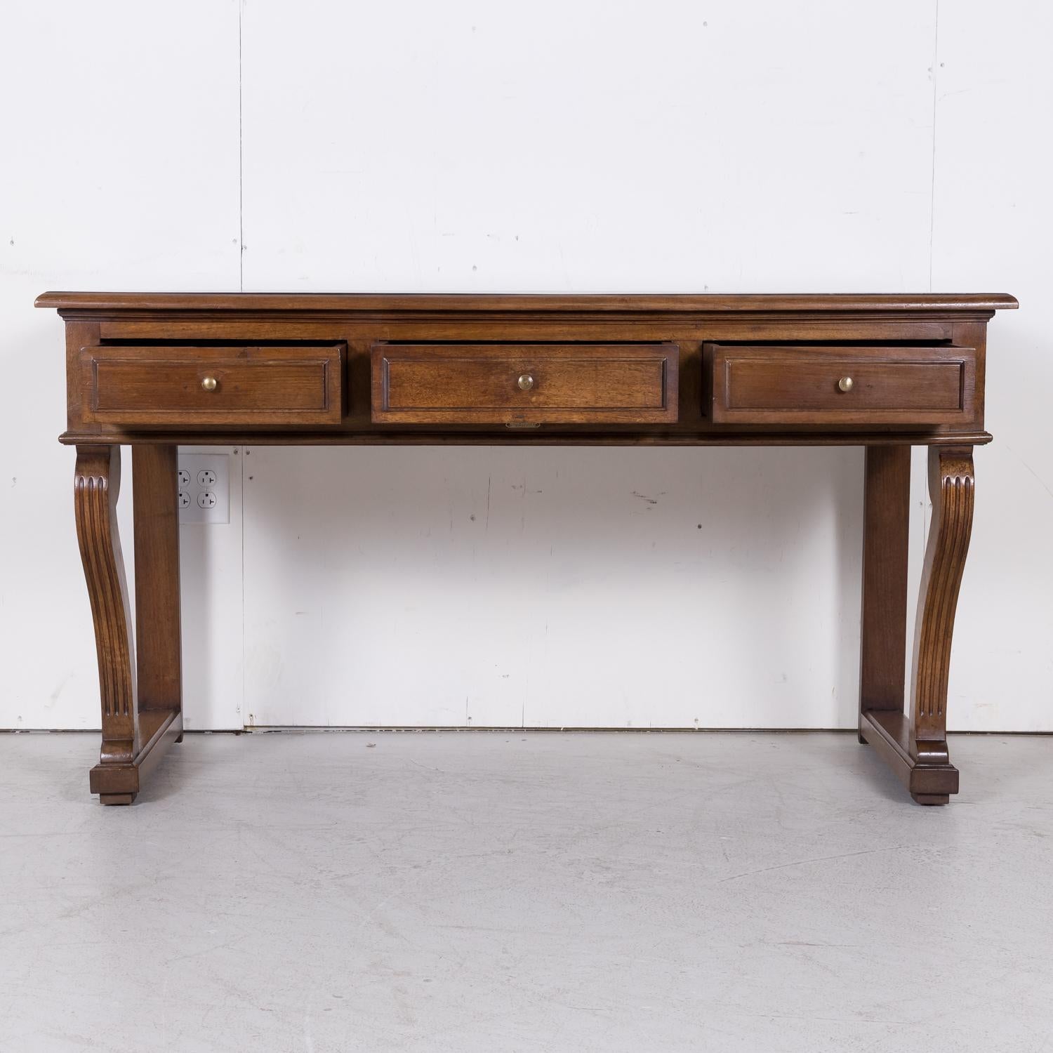 19th C. French Charles X Period Walnut Console w/Drawers for Vachon-Bavoux & Cie For Sale 3