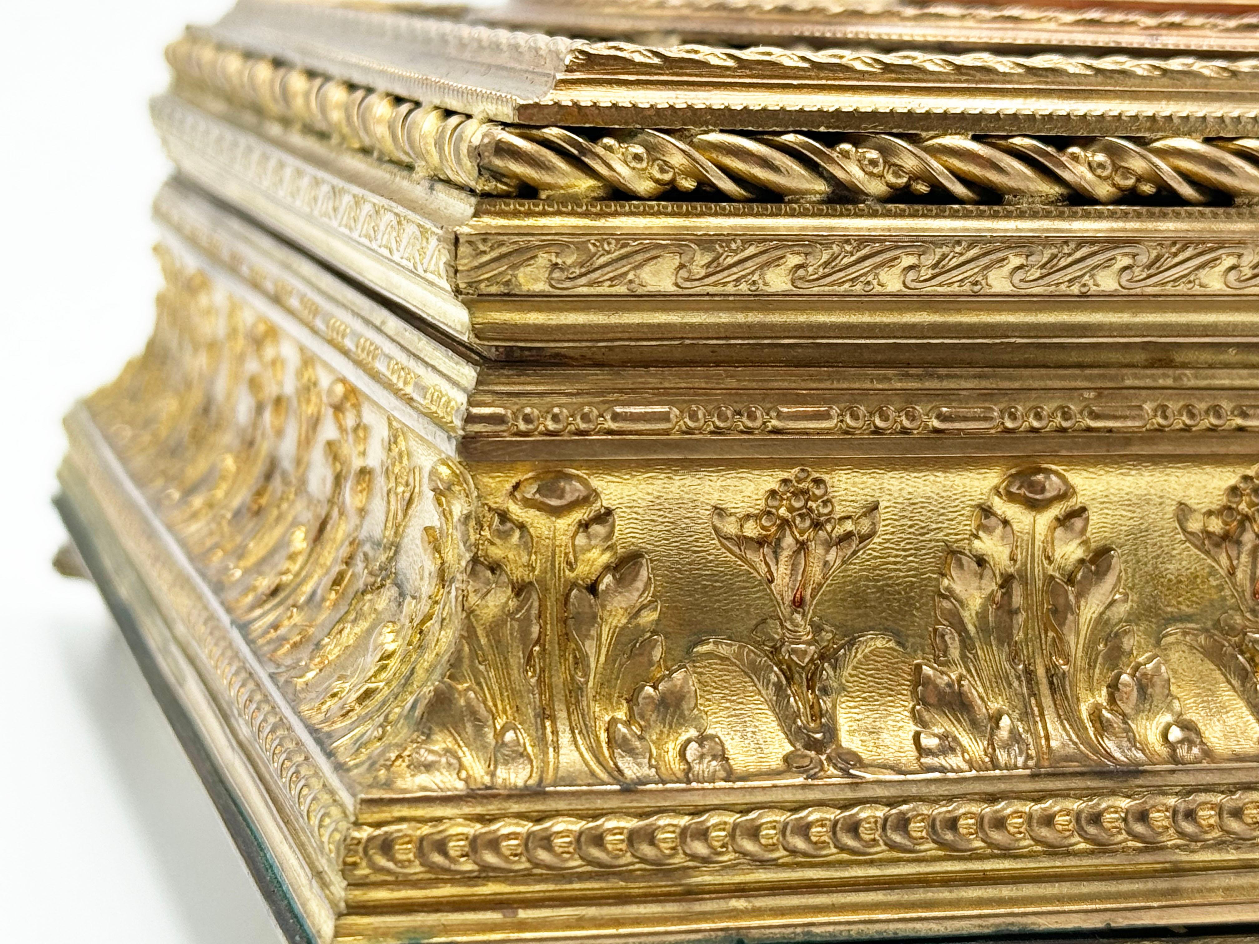Early 20th Century 19th C. French Charming Bronze Jewelry Box with Limoges enamel