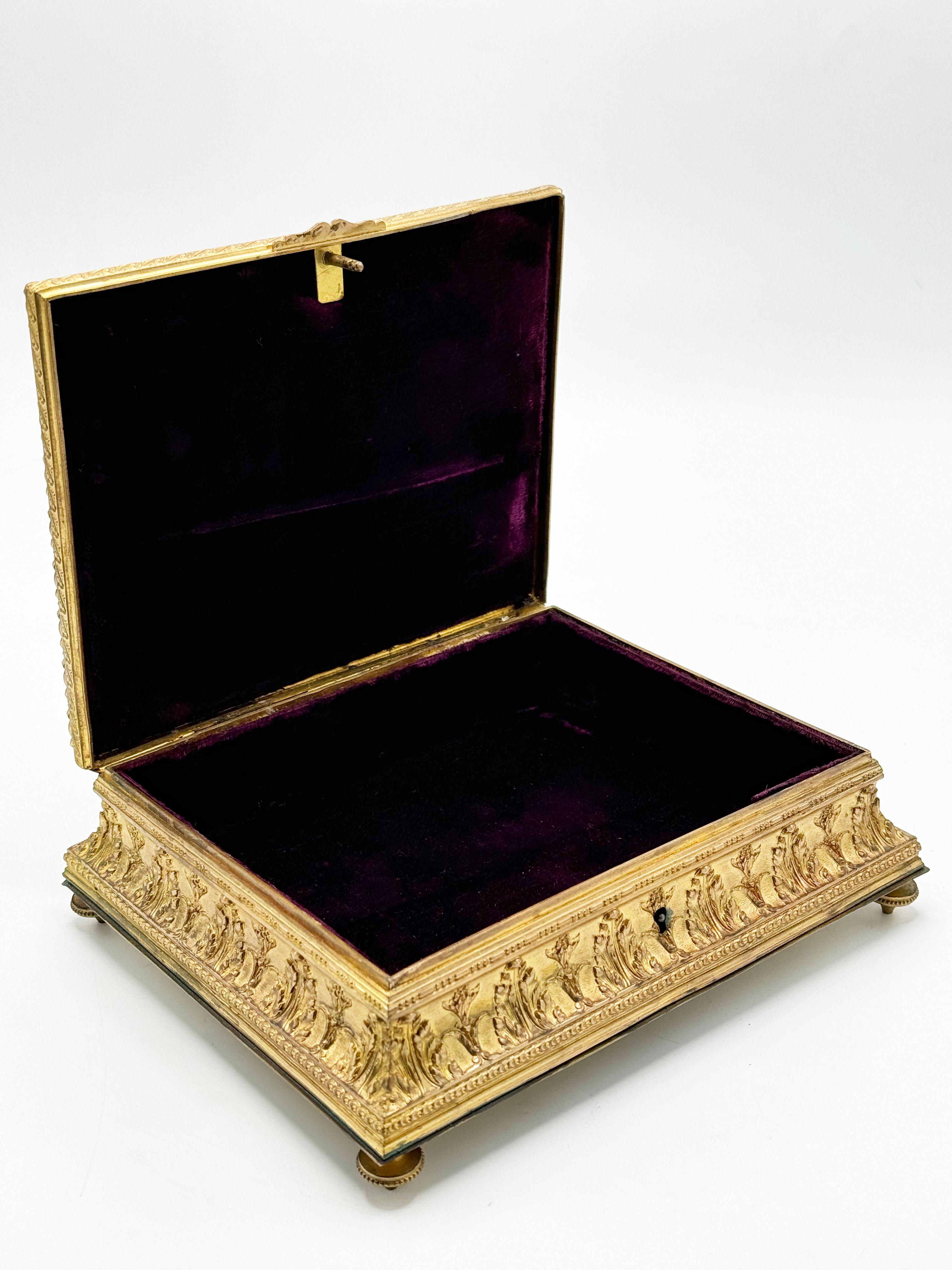 19th C. French Charming Bronze Jewelry Box with Limoges enamel 1