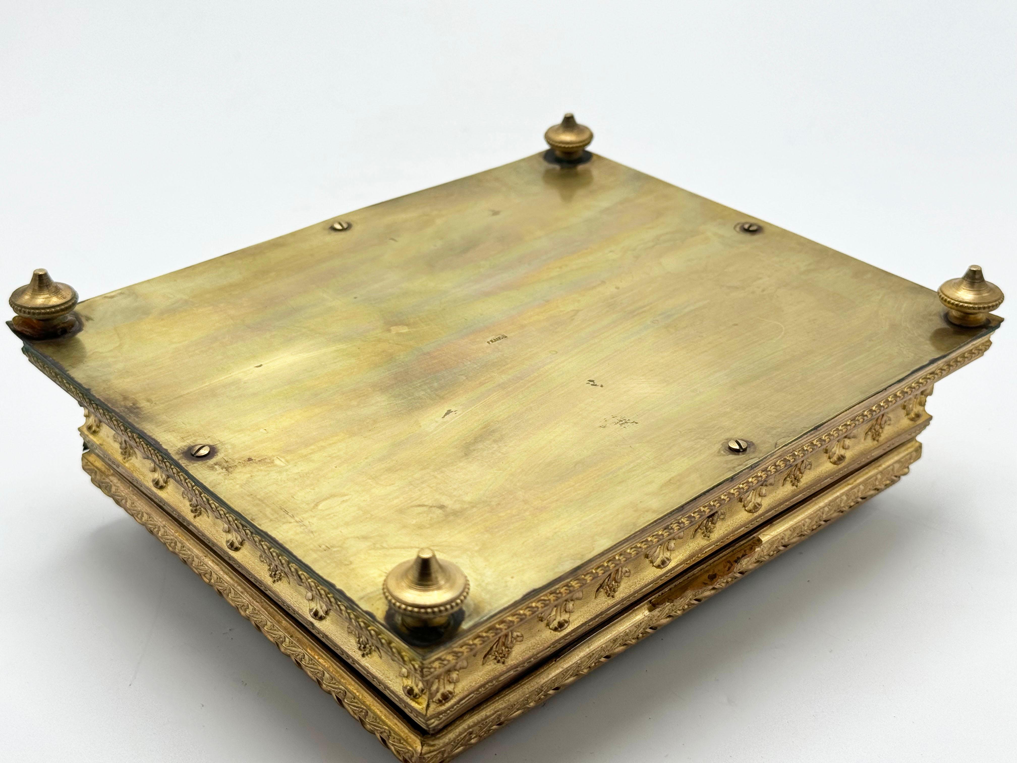 19th C. French Charming Bronze Jewelry Box with Limoges enamel 3