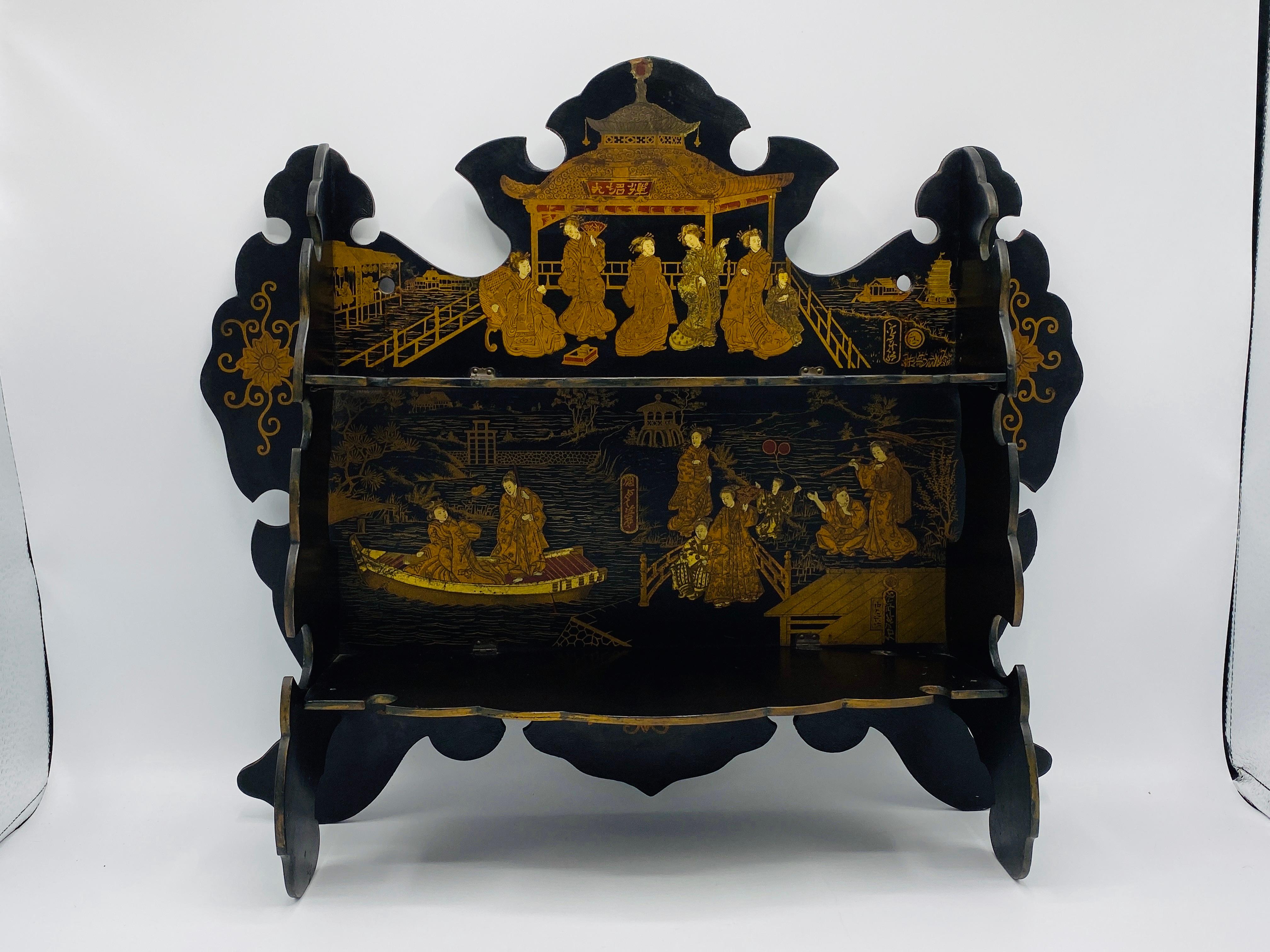 French Chinoiserie Papier Mâché Shelf with an Ornate Pagoda Motif, 19th Century For Sale 3