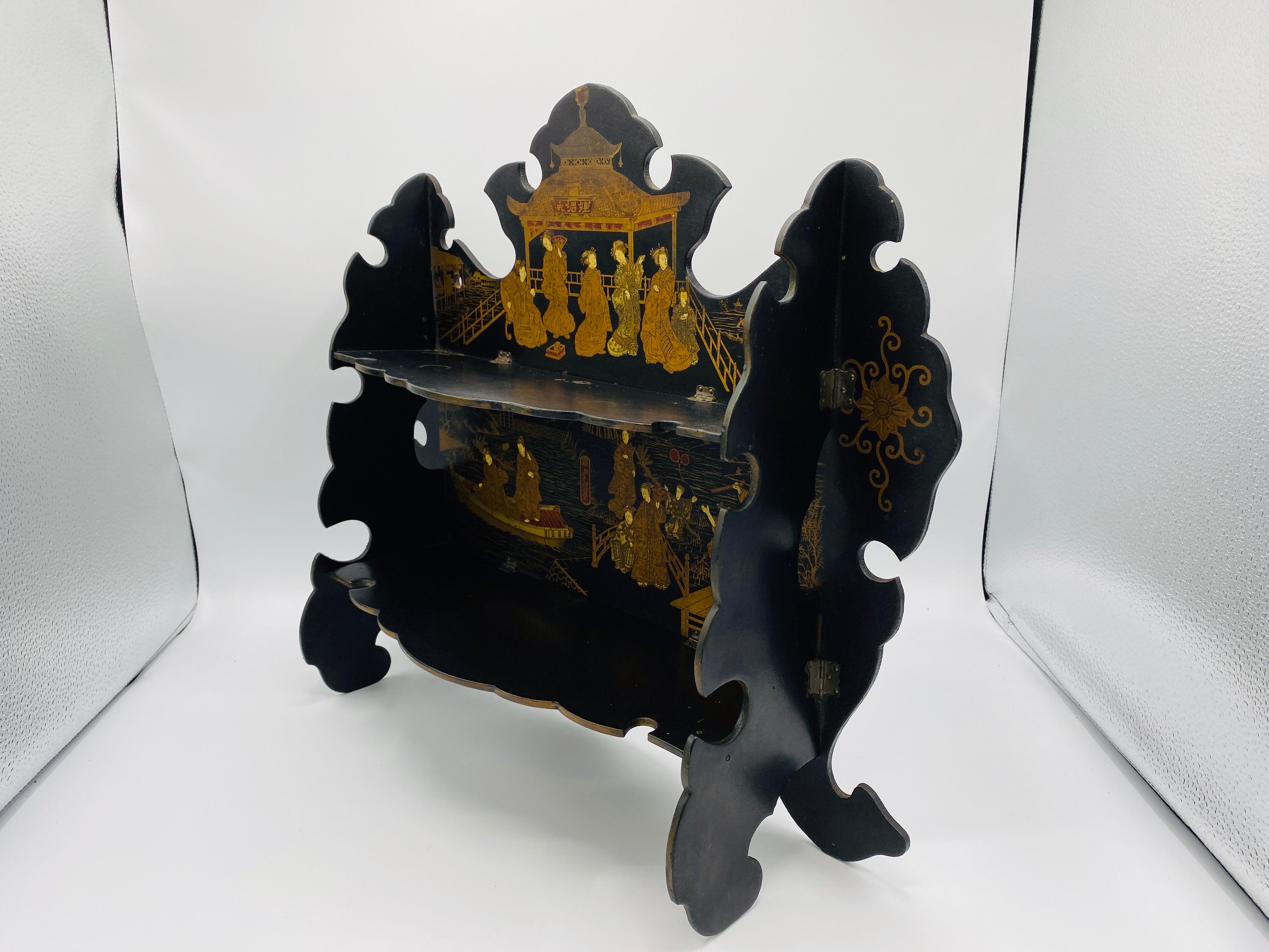 French Chinoiserie Papier Mâché Shelf with an Ornate Pagoda Motif, 19th Century For Sale 11
