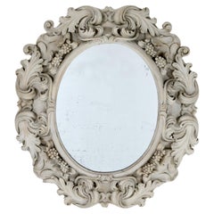 19th c. French Large Deeply Carved Oval Mirror with Original Mirror Plate