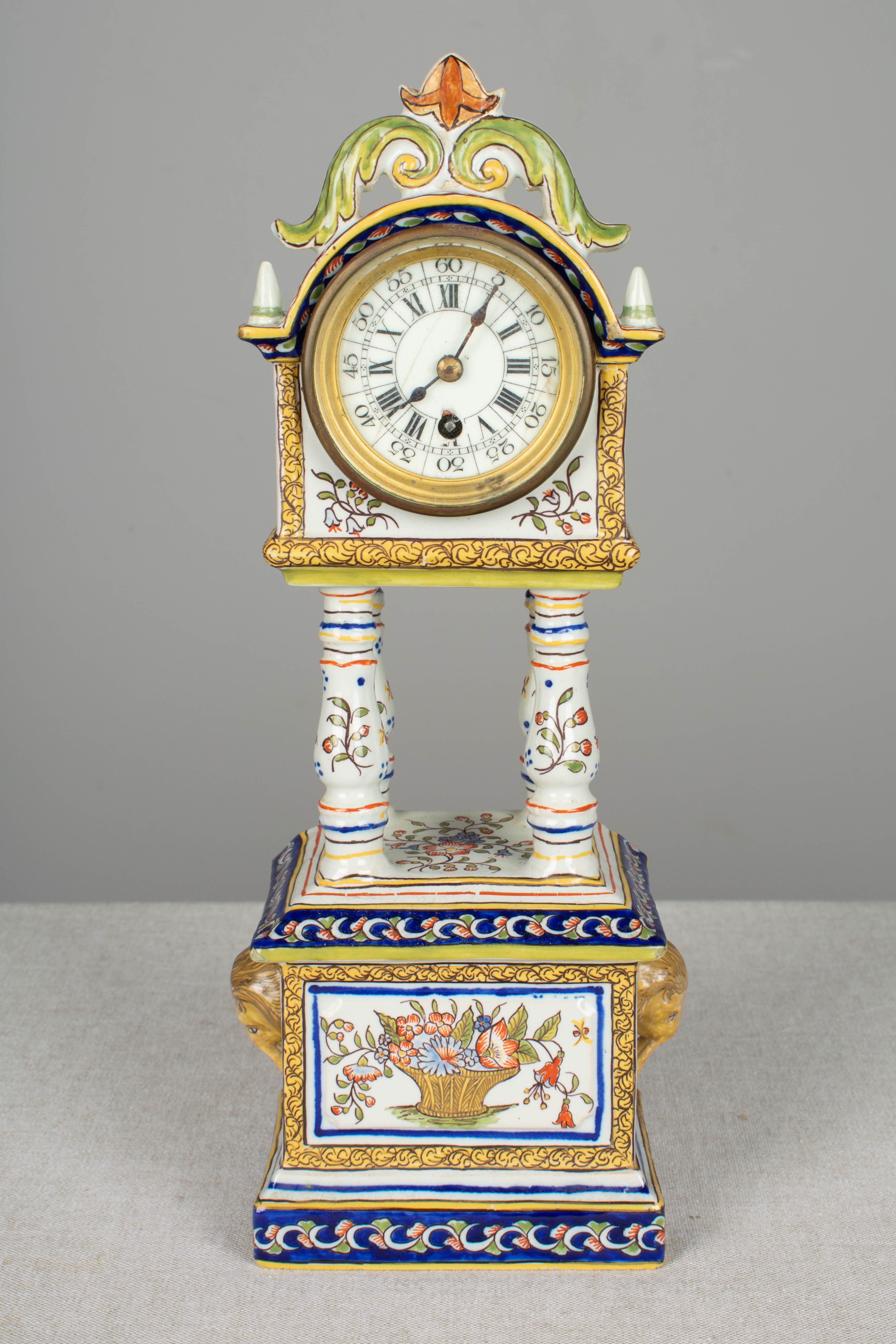 Hand-Painted 19th Century French Desvres Faience Clock