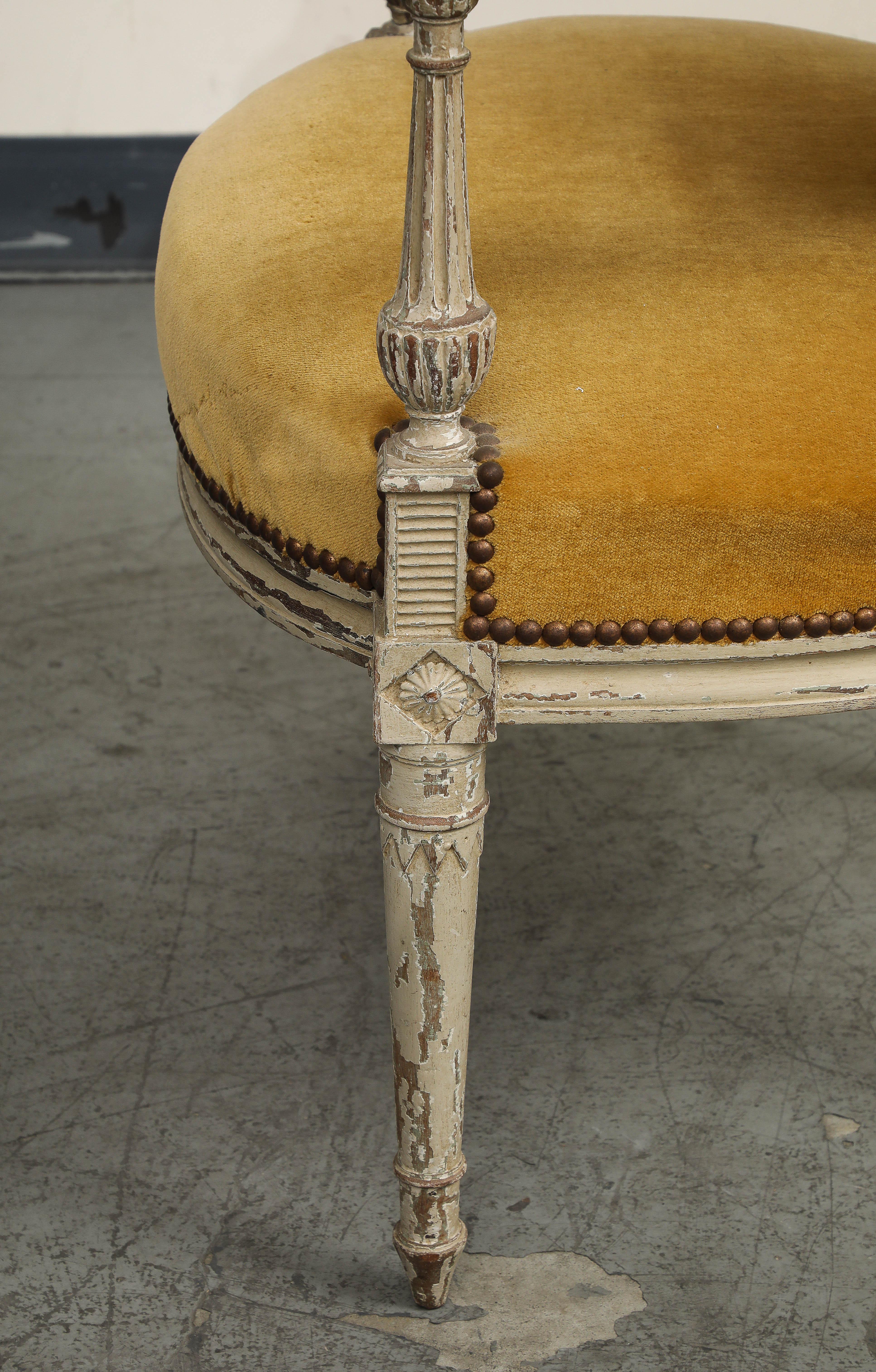 19th C. French Directoire Carved Walnut Armchair with Gold Velvet Upholstery For Sale 11