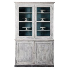 19th C. French Directoire Style Two-Part Bibliothèque Vitrine in Original Paint