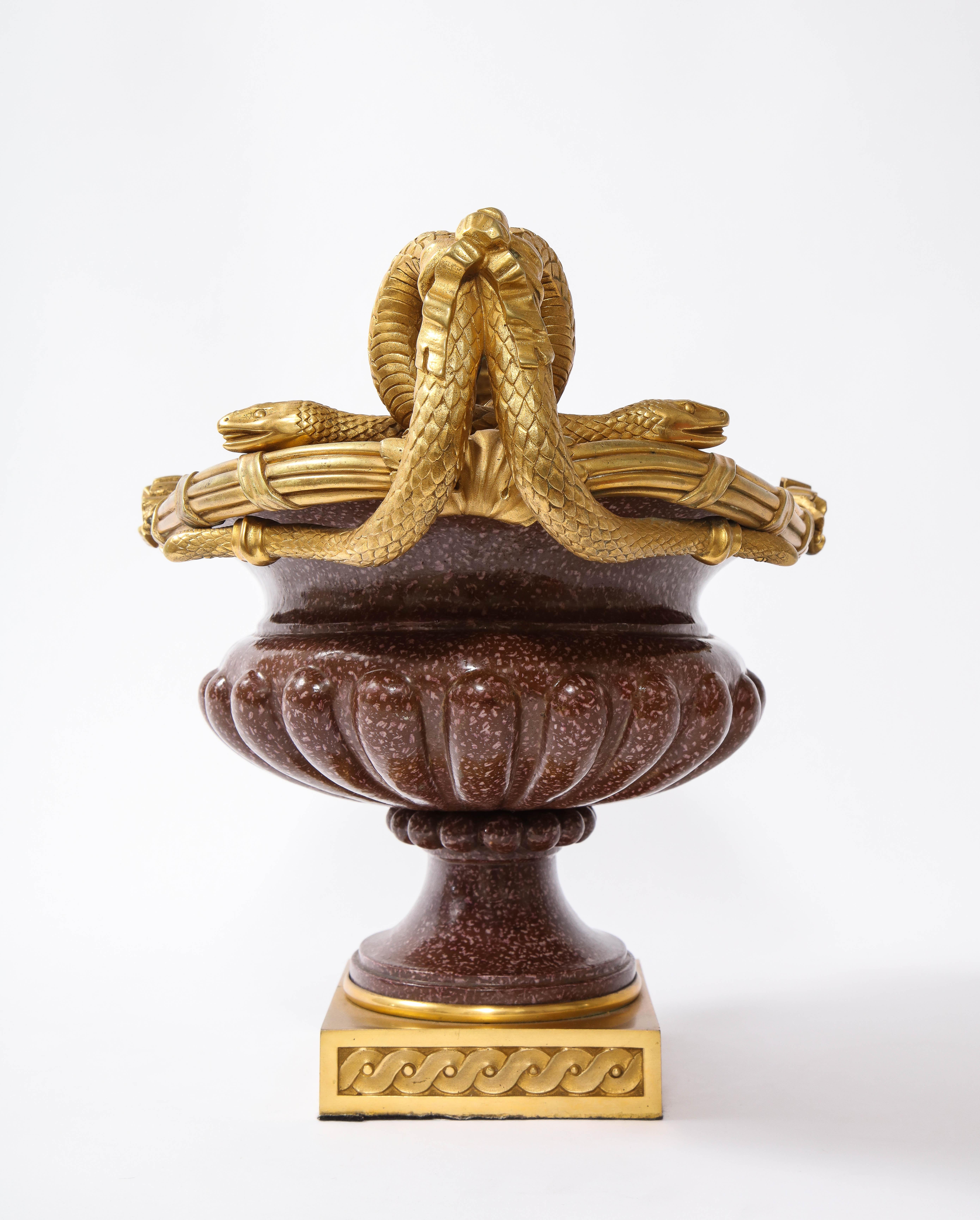 19th C French Dore Bronze Mtd Snake Handle & Faux Porphyry Porcelain Centerpiece For Sale 4