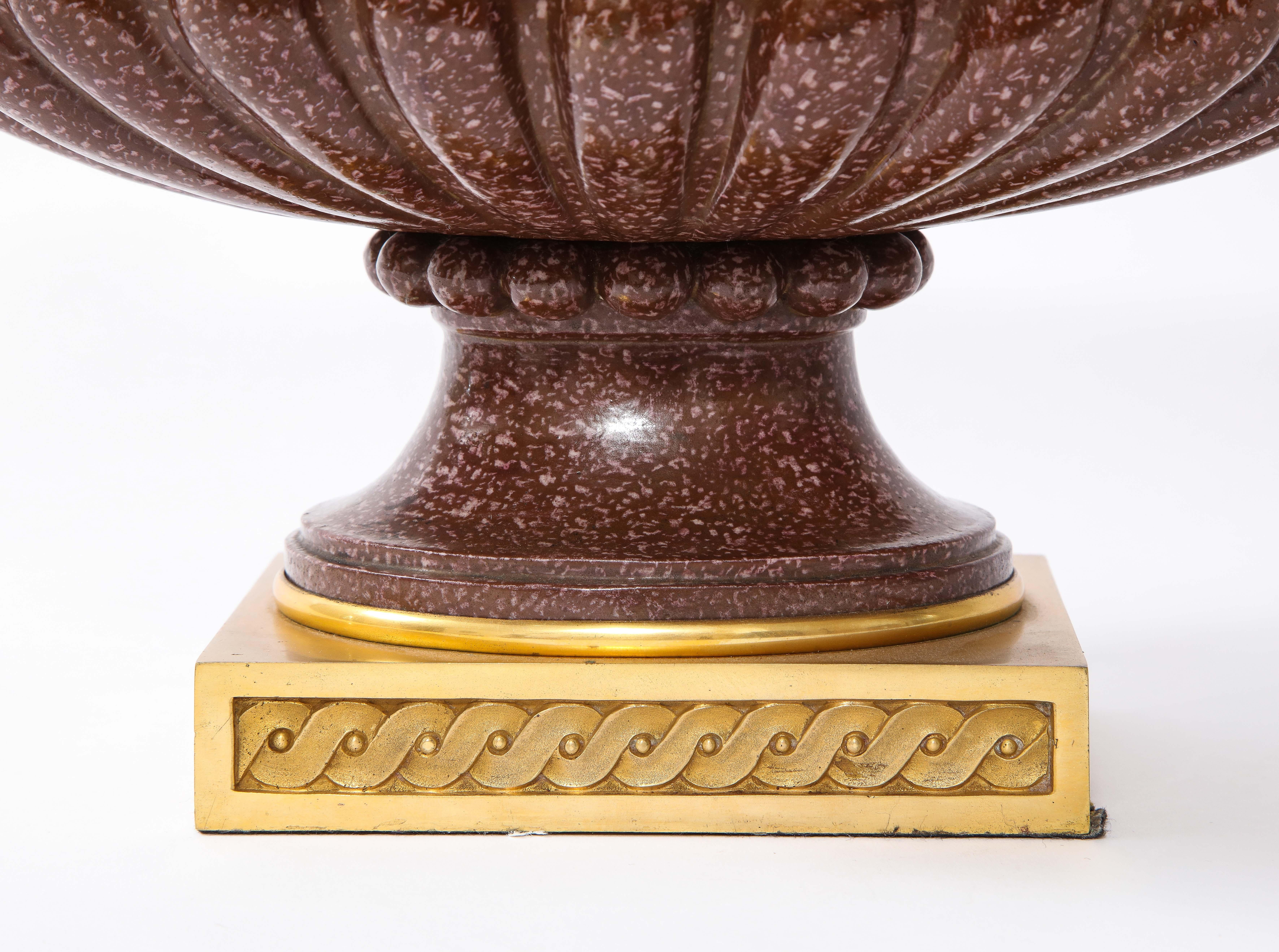 19th C French Dore Bronze Mtd Snake Handle & Faux Porphyry Porcelain Centerpiece For Sale 5