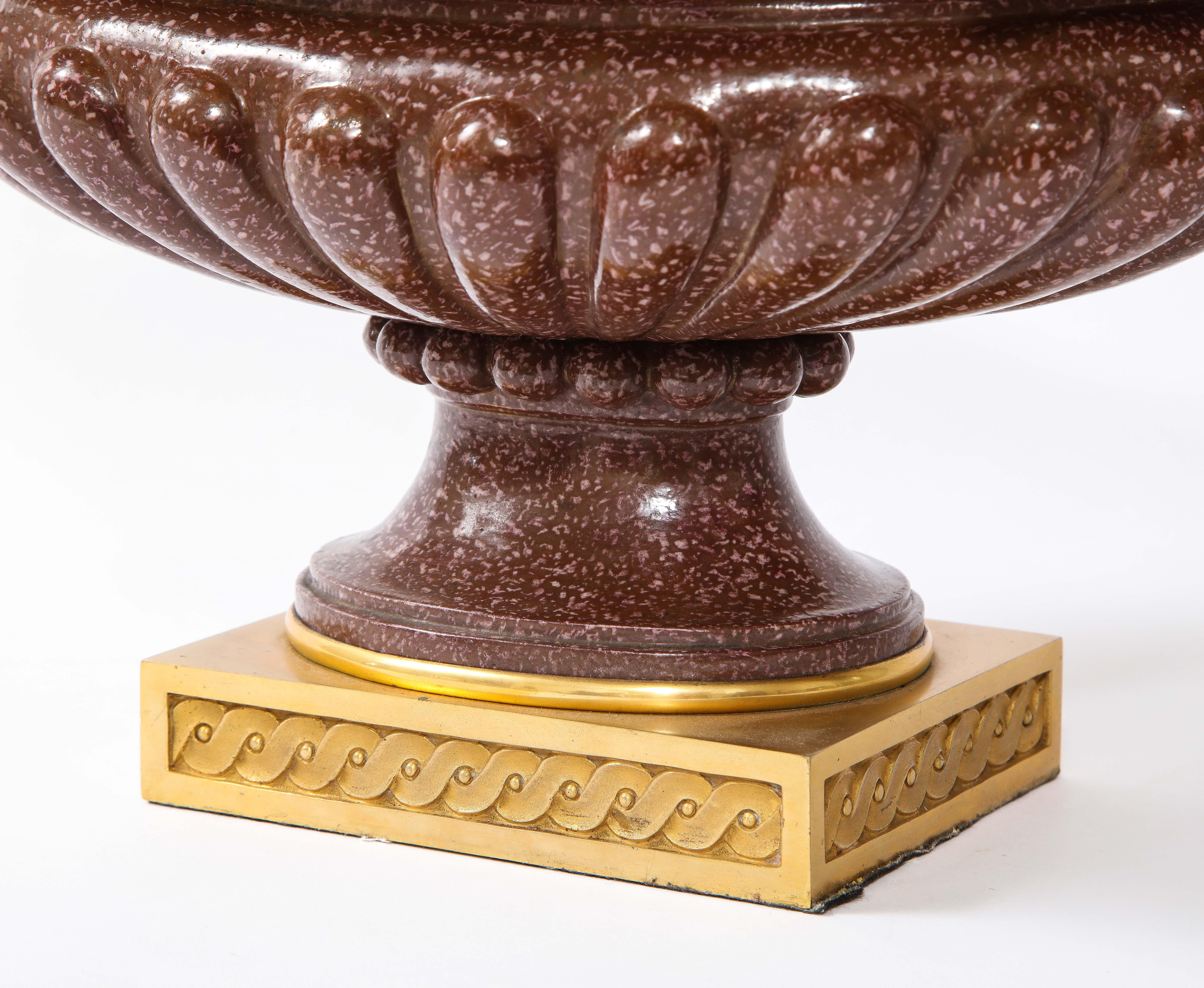 19th C French Dore Bronze Mtd Snake Handle & Faux Porphyry Porcelain Centerpiece For Sale 6