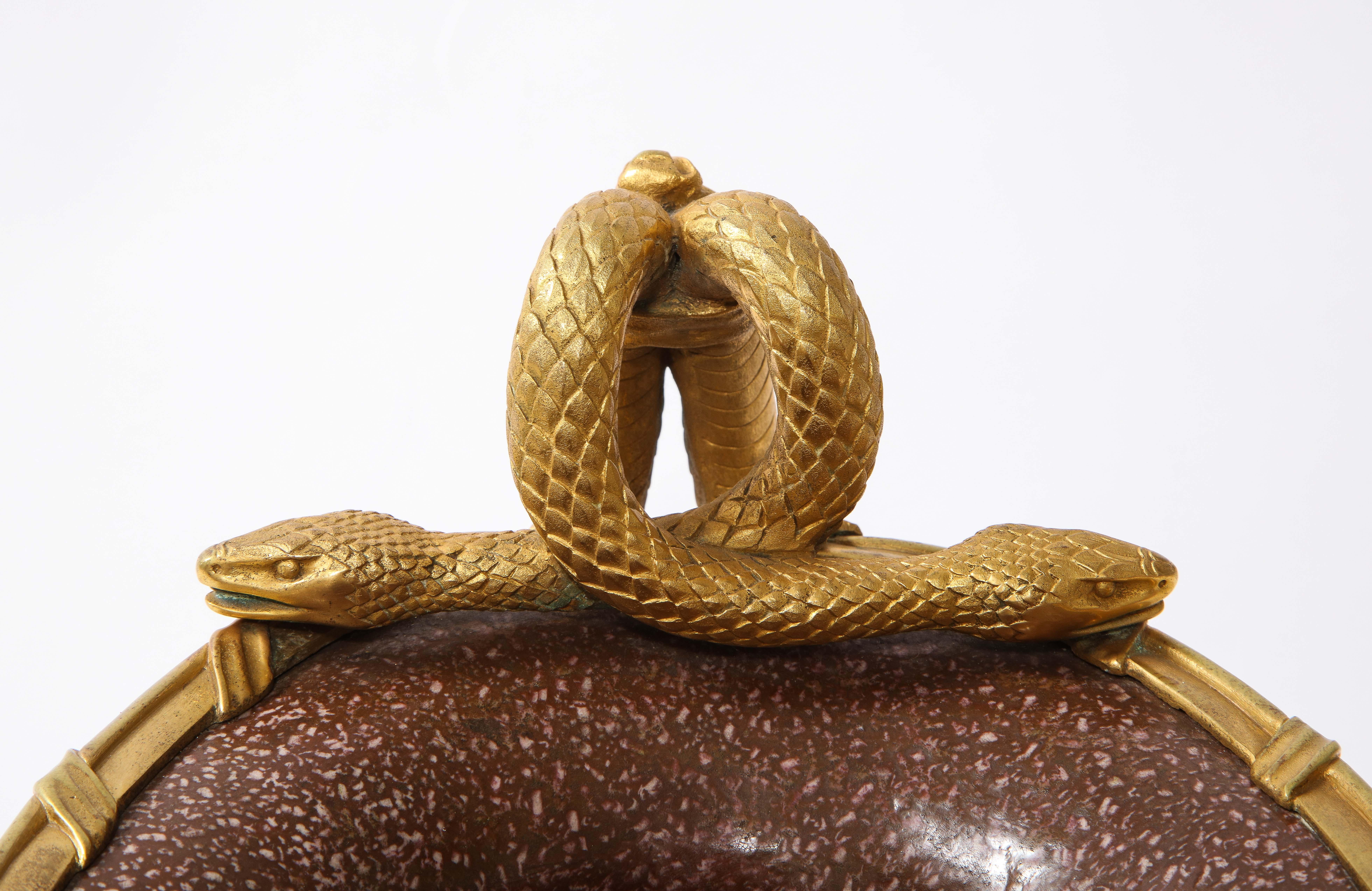 19th C French Dore Bronze Mtd Snake Handle & Faux Porphyry Porcelain Centerpiece For Sale 8