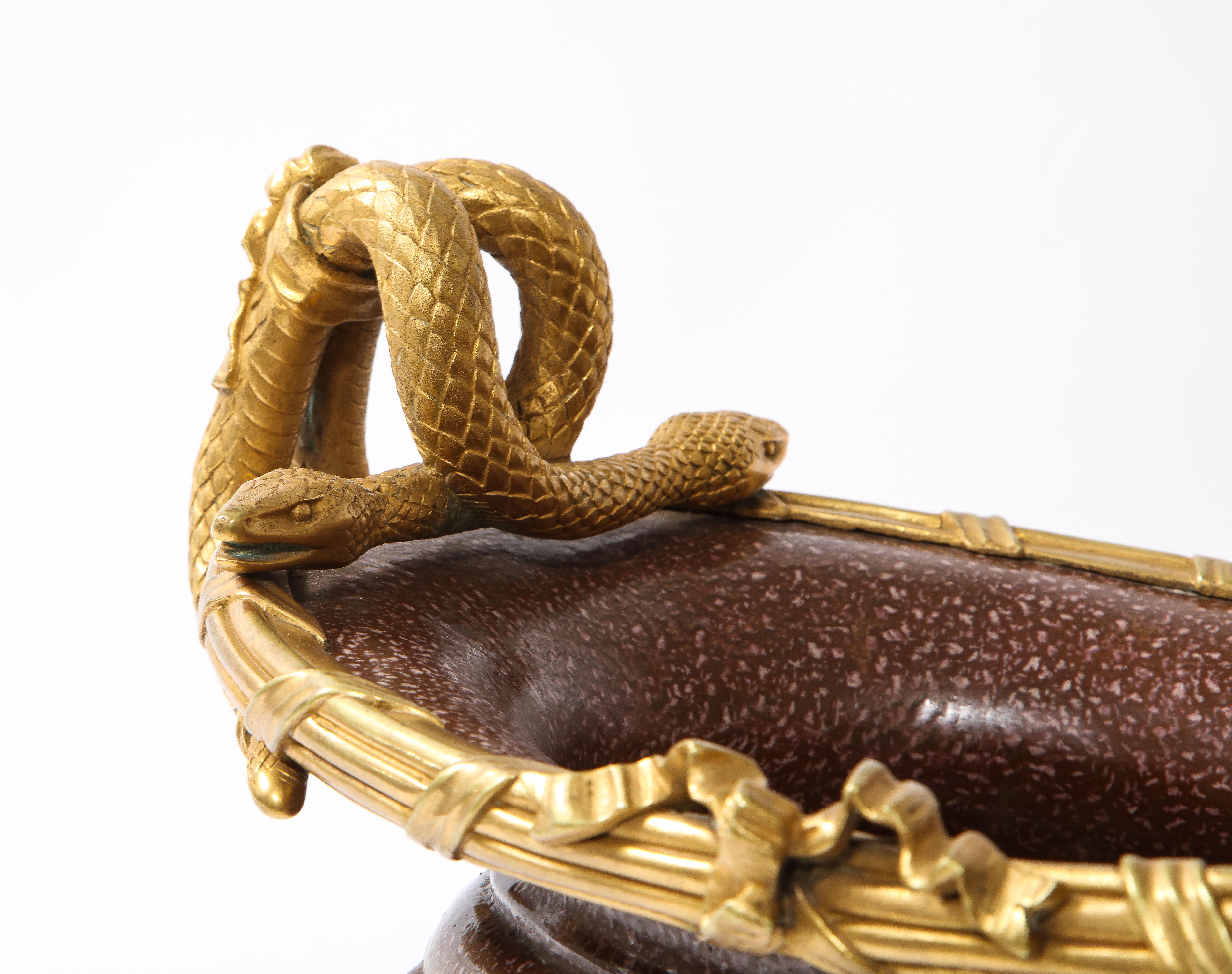 19th C French Dore Bronze Mtd Snake Handle & Faux Porphyry Porcelain Centerpiece For Sale 10