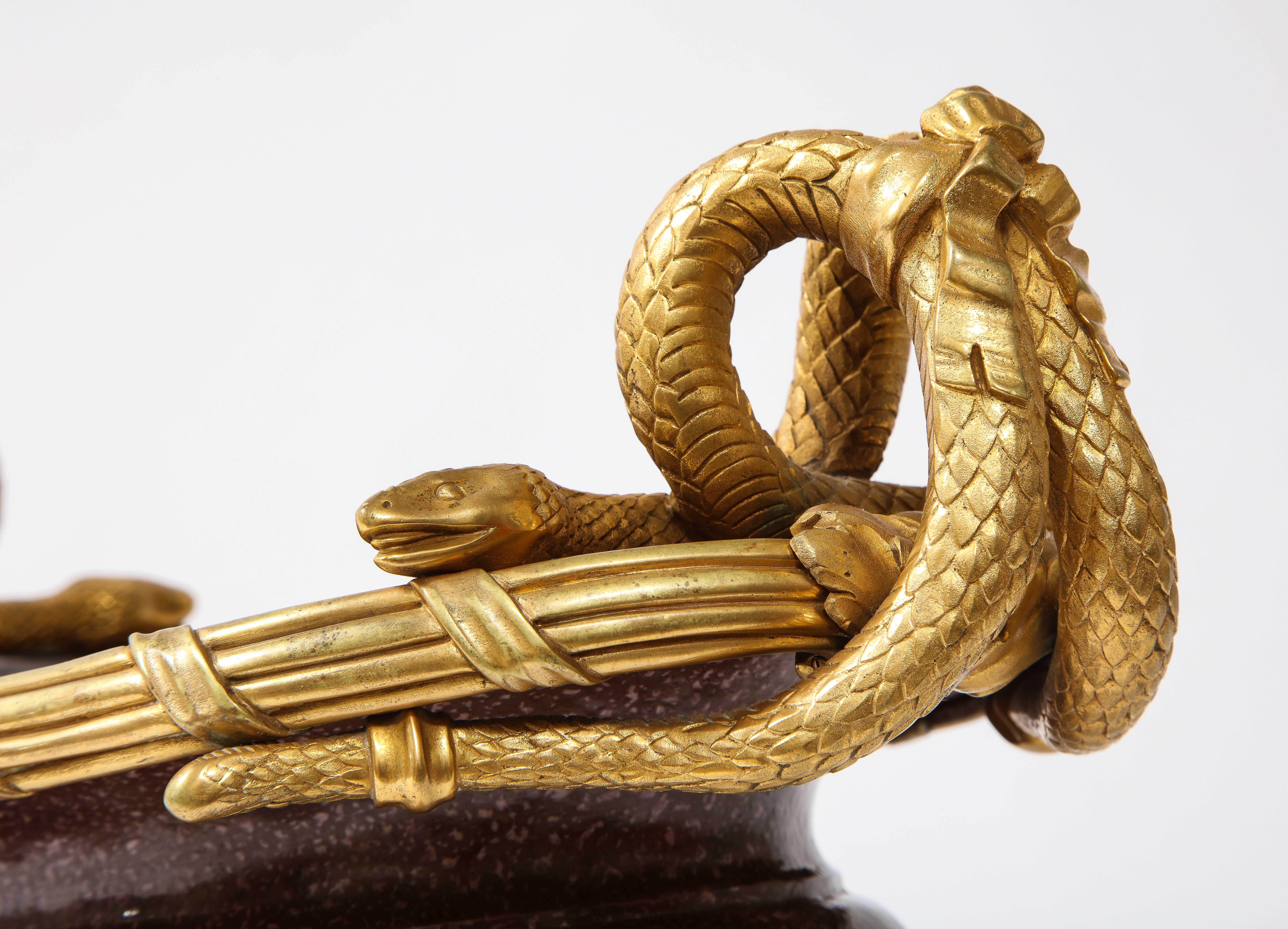 19th C French Dore Bronze Mtd Snake Handle & Faux Porphyry Porcelain Centerpiece For Sale 12