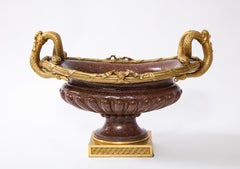19th C French Dore Bronze Mtd Snake Handle & Faux Porphyry Porcelain Centerpiece