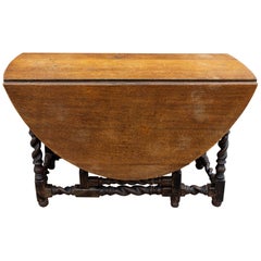 19th Century French Drop-Leaf Barley-Twist Gate Leg Table & Console with Drawer