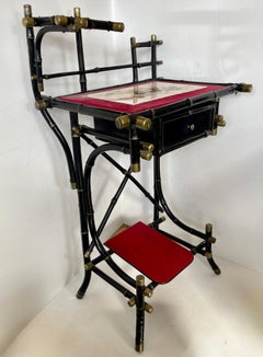 19Th. C. French Ebonized Bamboo Table/Vanity, C.1870