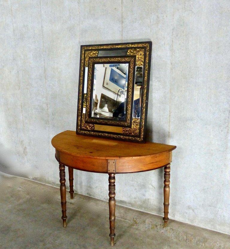 19th Century French Ebony Mirror with Gilt Repousse Brass In Good Condition In Surrey, BC