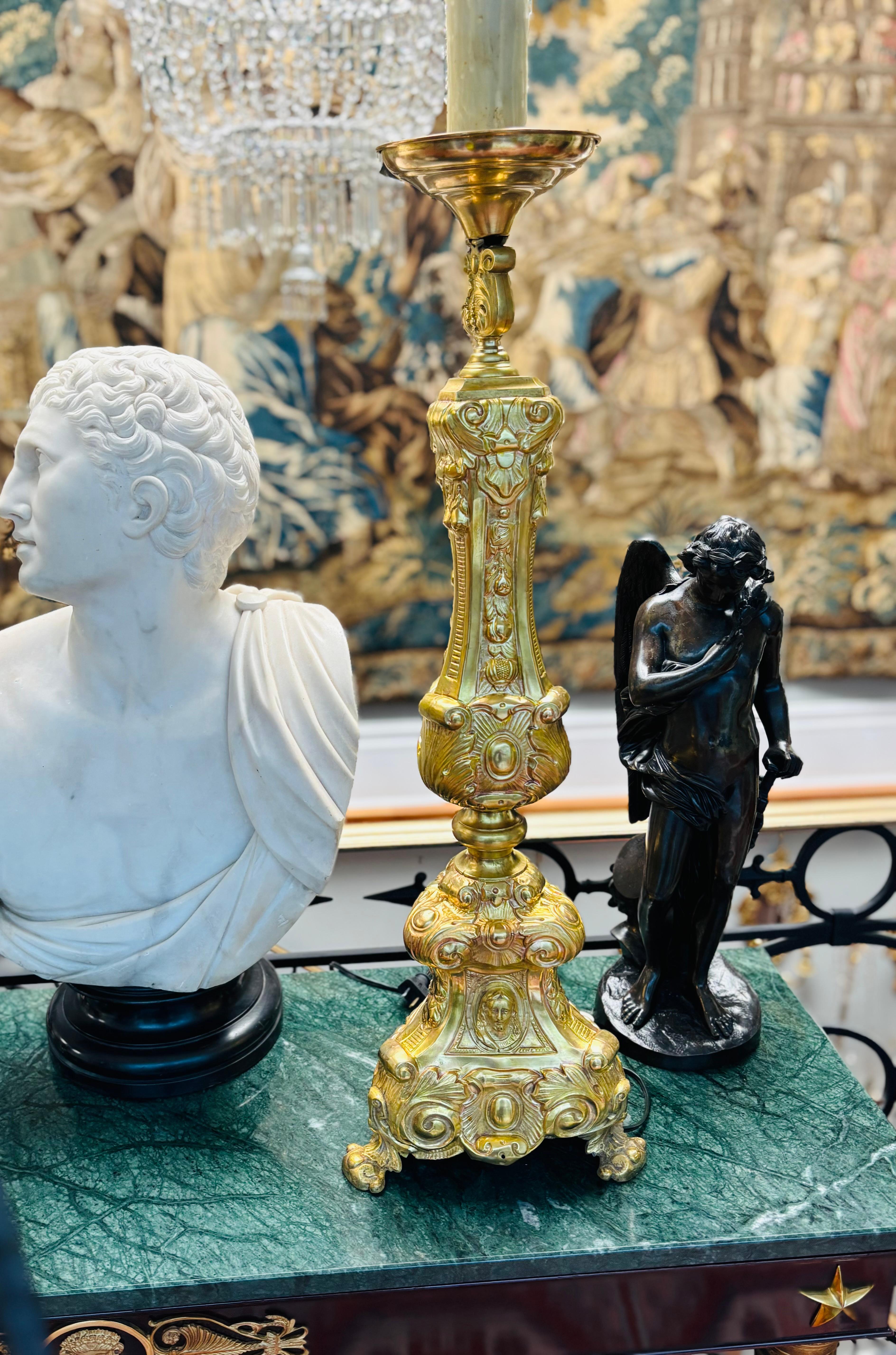 19th C French Ecclesiastical Candlestick Converted into a Lamp For Sale 4