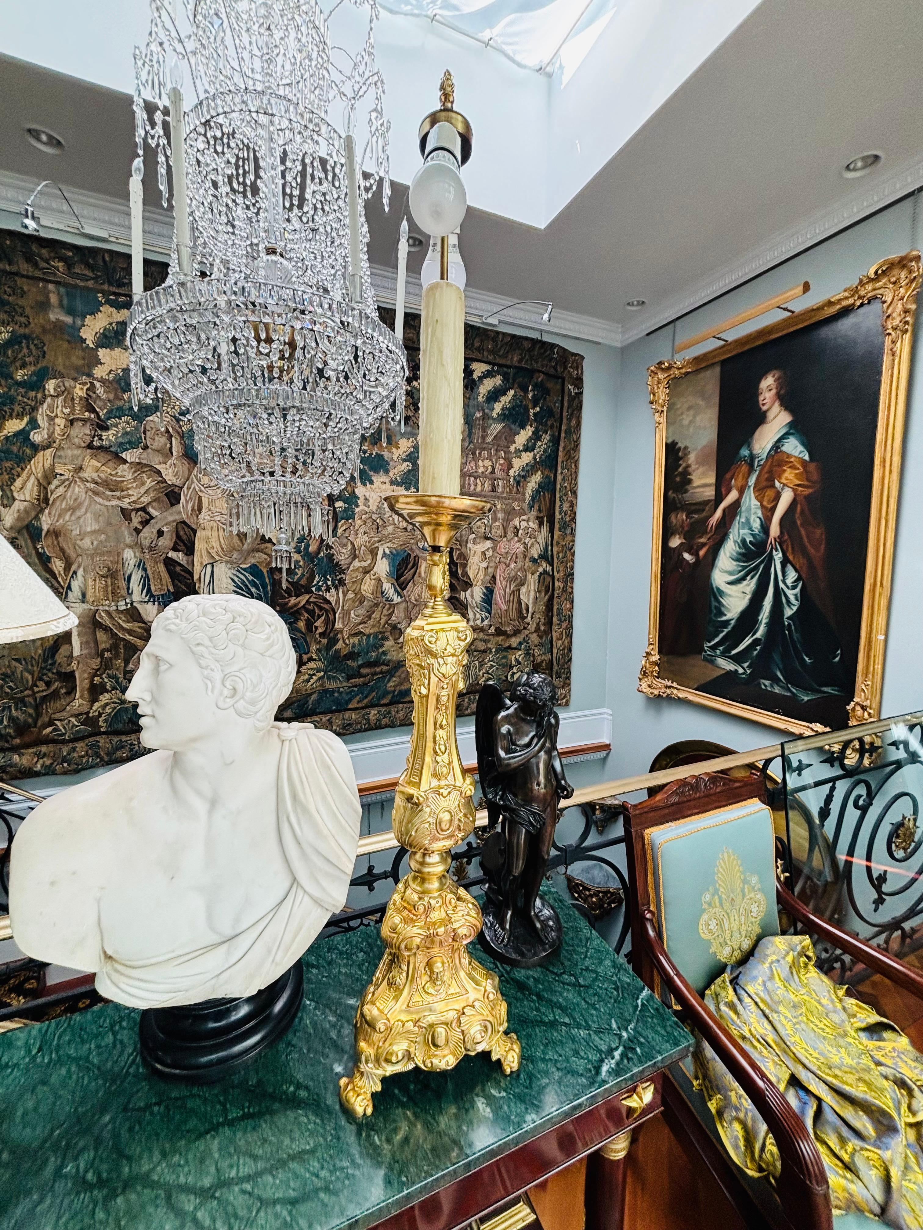 19th C French Ecclesiastical Candlestick Converted into a Lamp In Good Condition For Sale In Vancouver, British Columbia