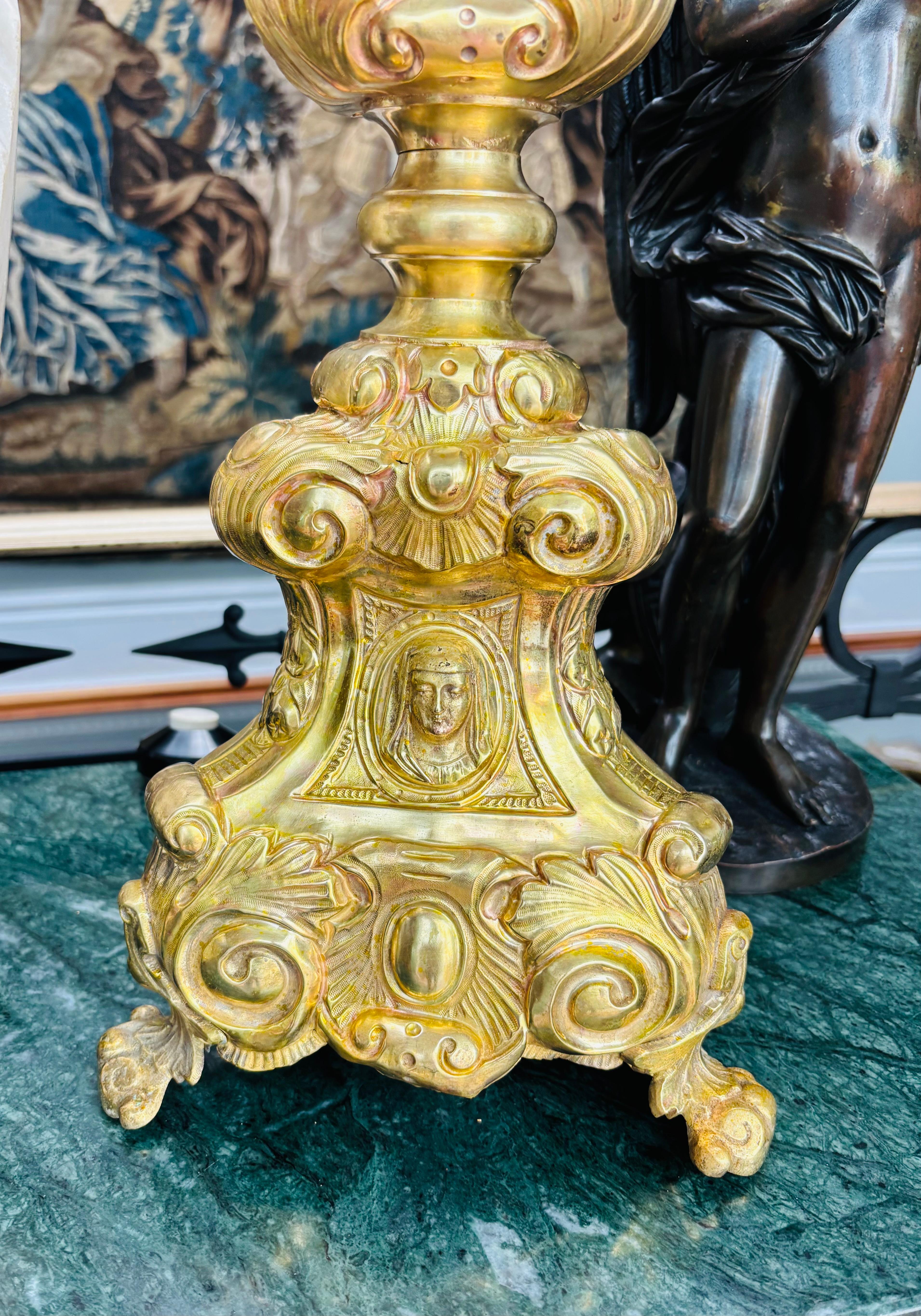19th Century 19th C French Ecclesiastical Candlestick Converted into a Lamp For Sale