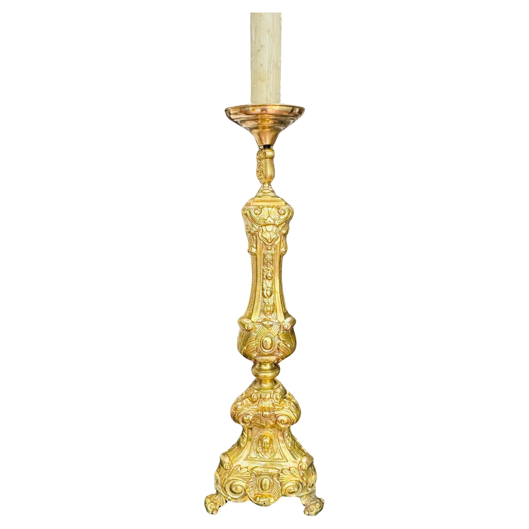 19th C French Ecclesiastical Candlestick Converted into a Lamp For Sale