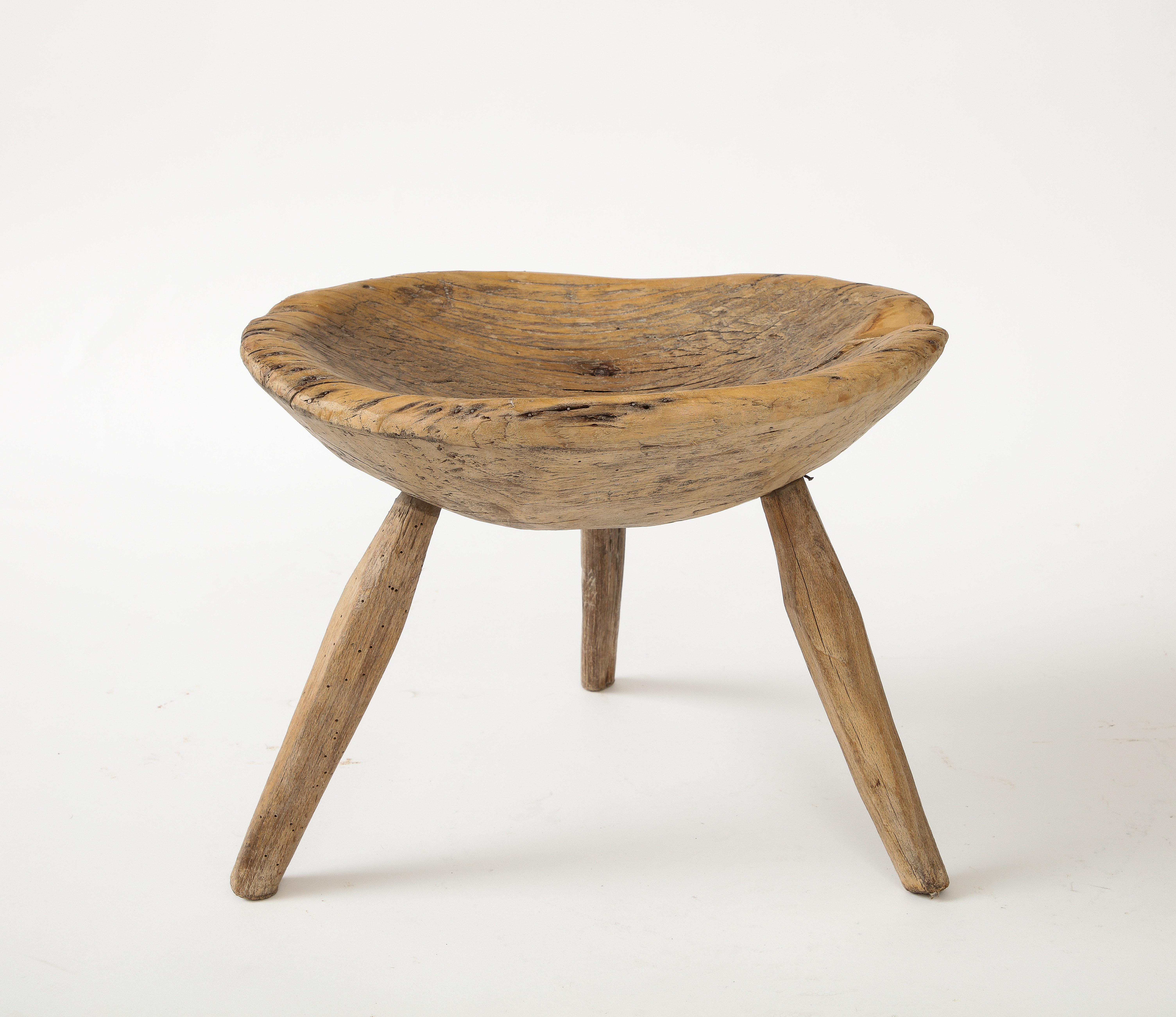 Late 19th Century 19th Century French Elm Shepherds Tripod Stool For Sale