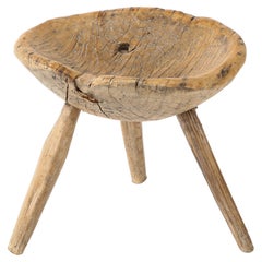 19th Century French Elm Shepherds Tripod Stool