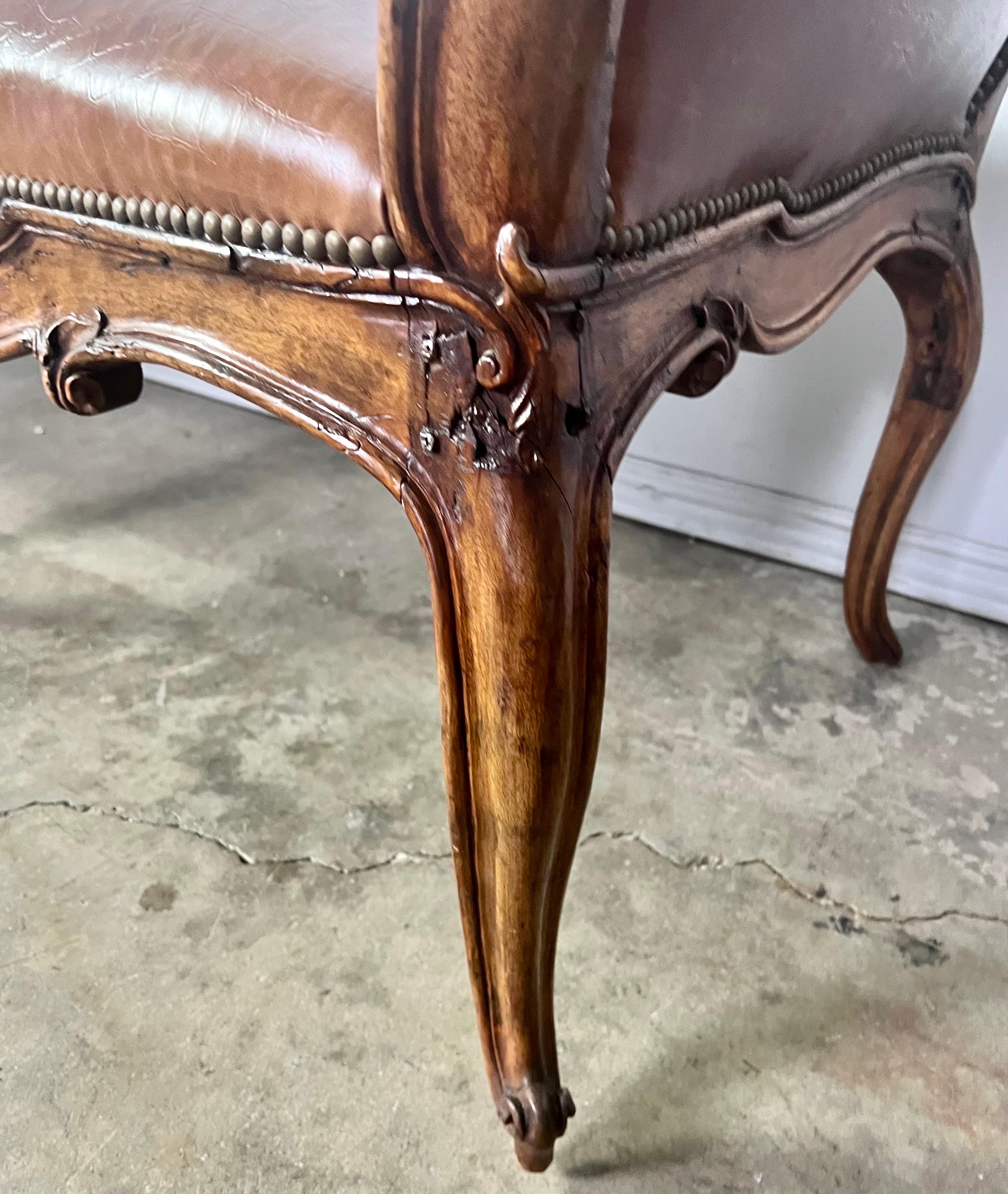 19th Century French Embossed Leather Four Legged Bench 7