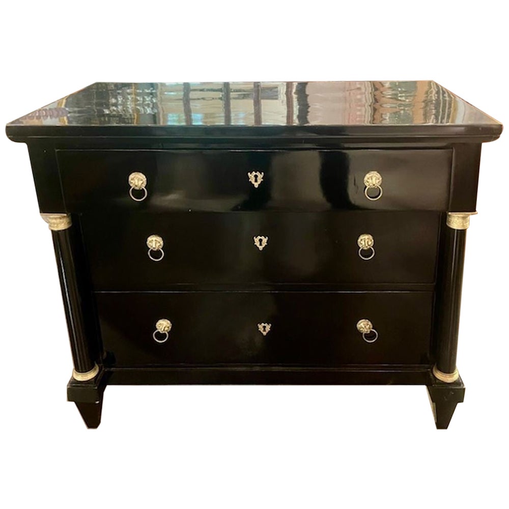 19th c. French Empire Black Lacquered Commode