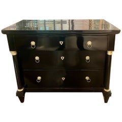 19th c. French Empire Black Lacquered Commode