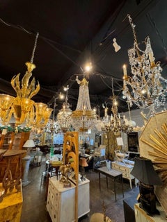 19th c. French Empire Bronze and Crystal Basket Chandelier