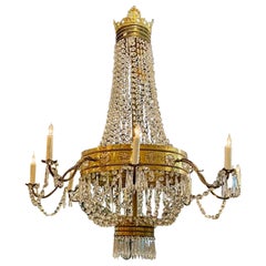 19th c. French Empire Bronze and Crystal Basket Chandelier
