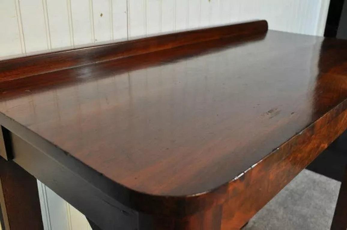 19th C. French Empire Crotch Mahogany Bronze Ormolu 1 Drawer Console Hall Table For Sale 3