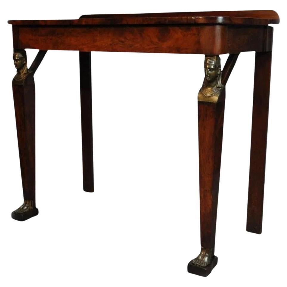 19th C. French Empire Crotch Mahogany Bronze Ormolu 1 Drawer Console Hall Table