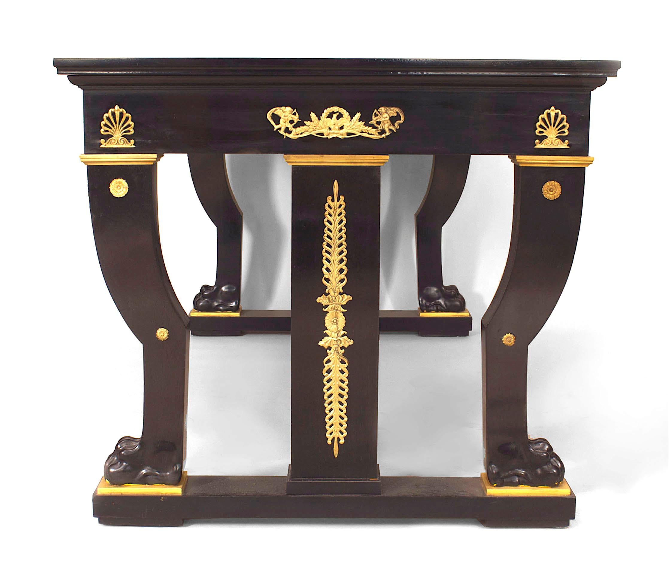 French Empire Style 19th Century Ebonized Mahogany Writing Table Desk For Sale 1
