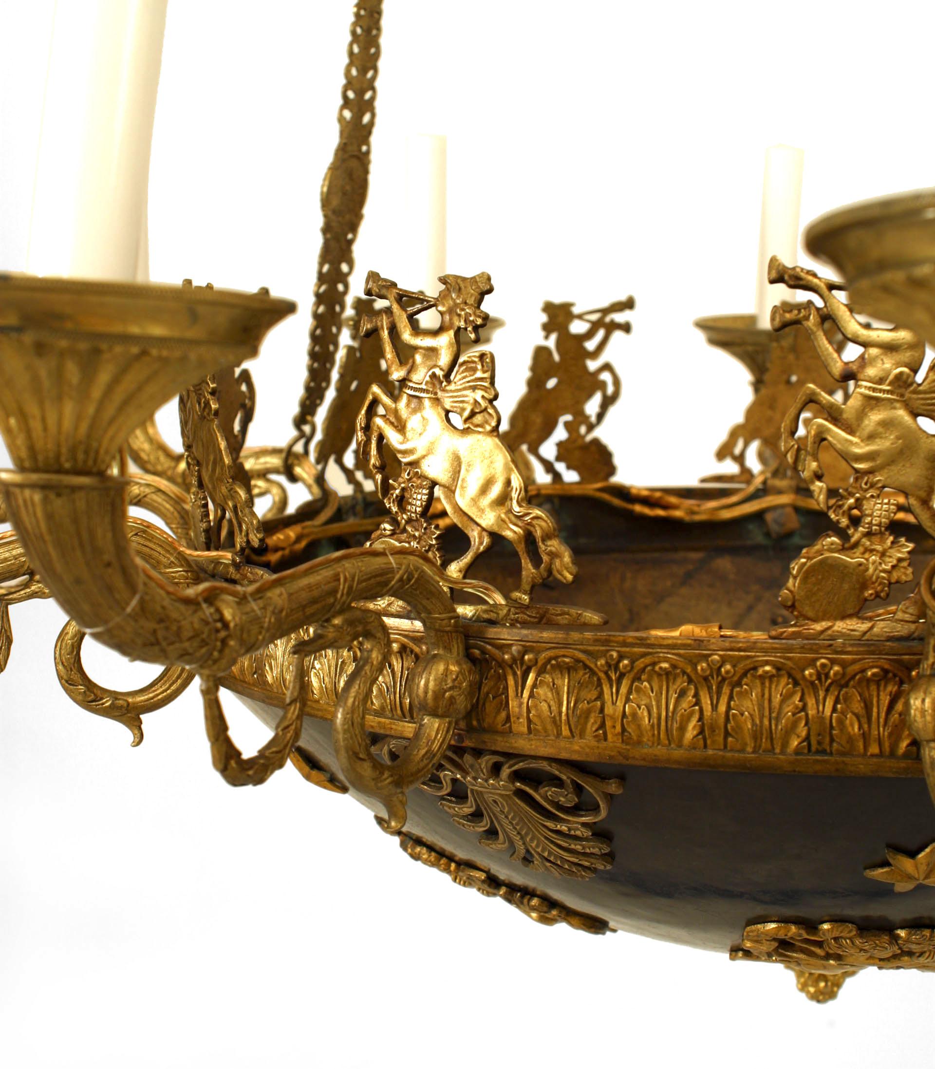 French Empire Bronze Chandelier with Ebonized Bowl For Sale 1