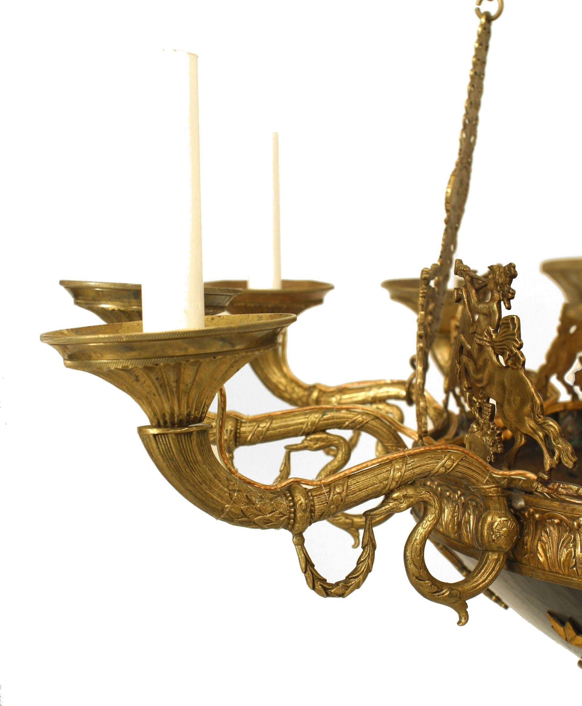19th Century French Empire Bronze Chandelier with Ebonized Bowl For Sale